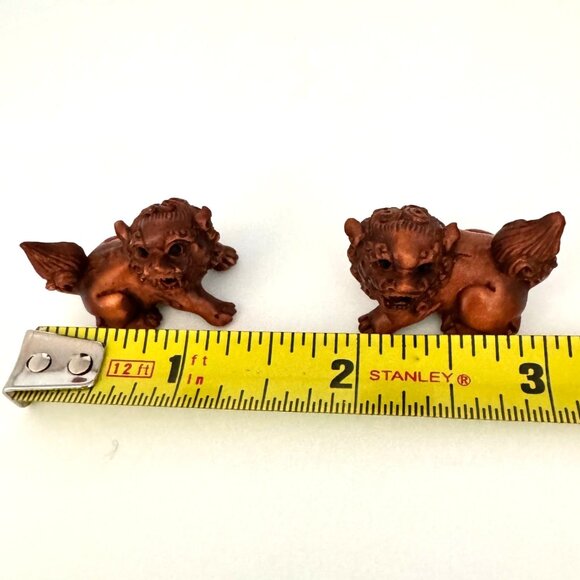 Ojime Netsuke 2 Foo Dog Lion Figurines Hand-Carved Boxwood Signed No Hole #1.2 - Picture 3 of 13